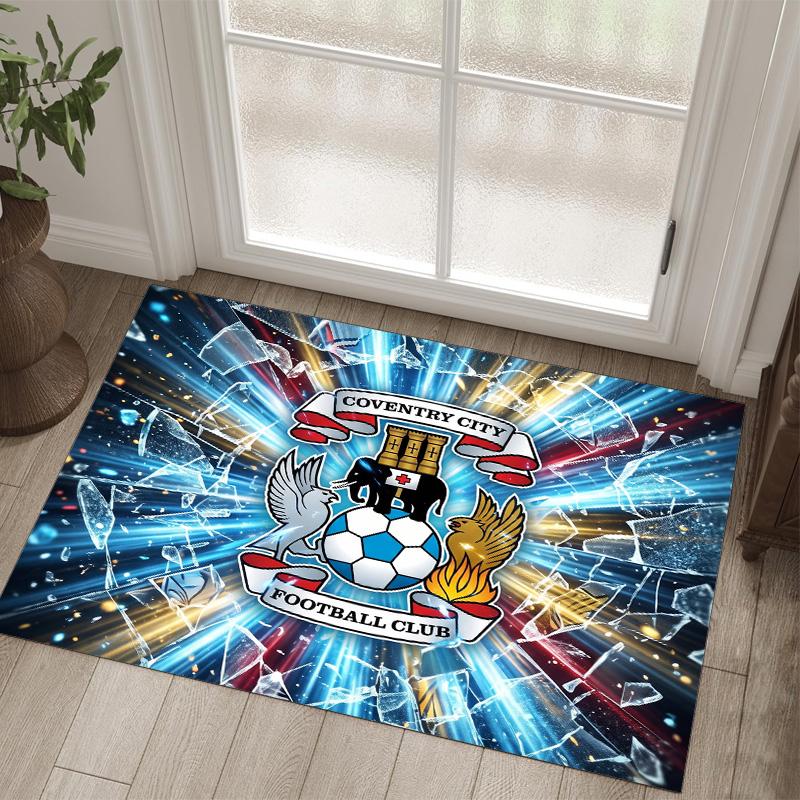 Coventry City Football Design Crystal Velvet Carpet Cozy Non?Slip Printed Rug For Bedroom Living Room Entrance
