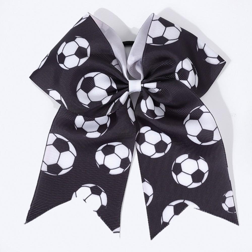 Trendy Colorful Football Pattern Bow Hair Clip Fashion Cute Fabric Ribbon Hair Rope Soft Elastic Hairpin Fan Gear