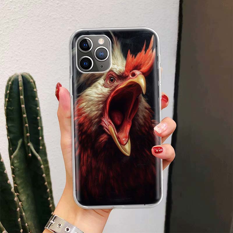 Chicken Hen Rooster For iPhone 17 Air 16 15 14 Plus 13 Mini 12 11 Pro Max Phone Case 16E 7 Print 8 SE Fundas Cover Soft Coque 16