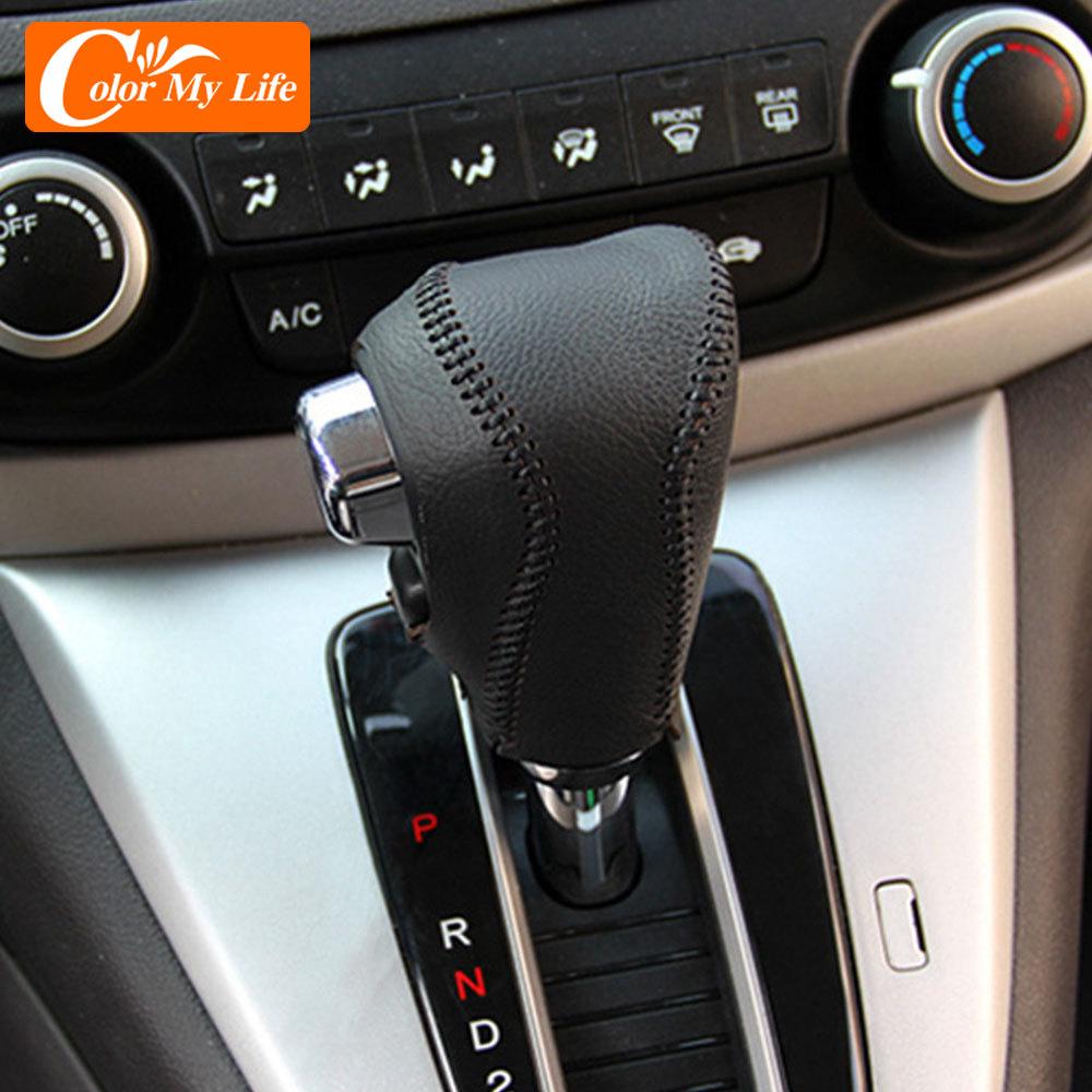 Car Interior Gear Shift Knob Head Cover Collars for Honda CRV CR-V 2012 2013 2014 Hand-Stitched Leather