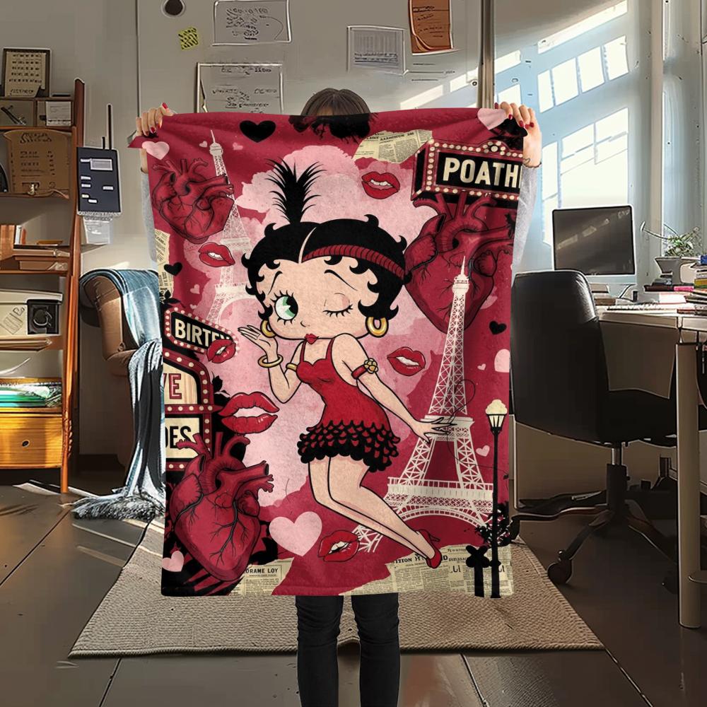 1PC betty boop Print Flannel Blanket, High quality Comfortable for All Seasons, Home Decor, Warmth and Comfort, Perfect for Christmas Gifts