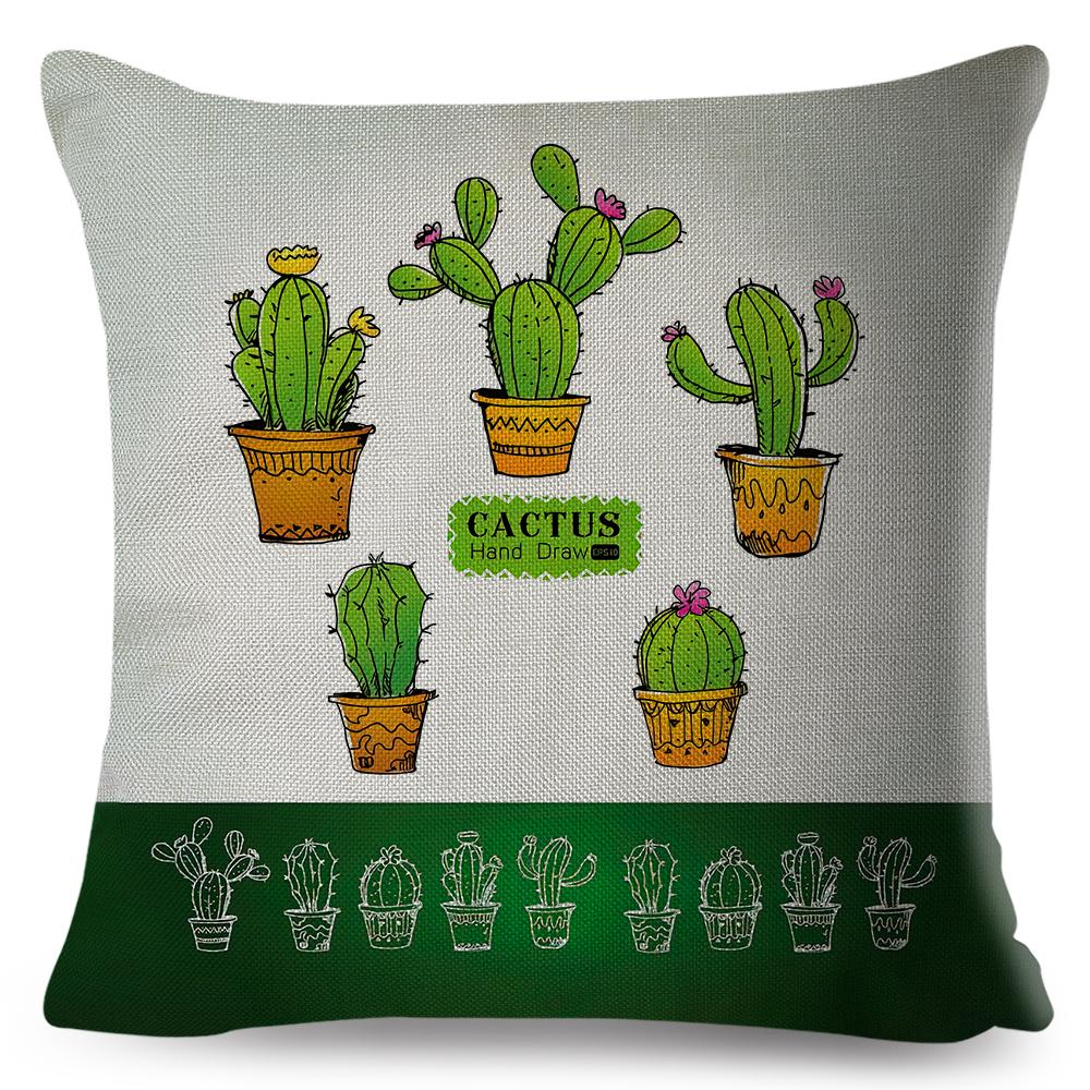 Succulent Cushion Cover Colorful Potted Cactus Design Soft Polyester Sofa Chair Decor Throw Pillow Case