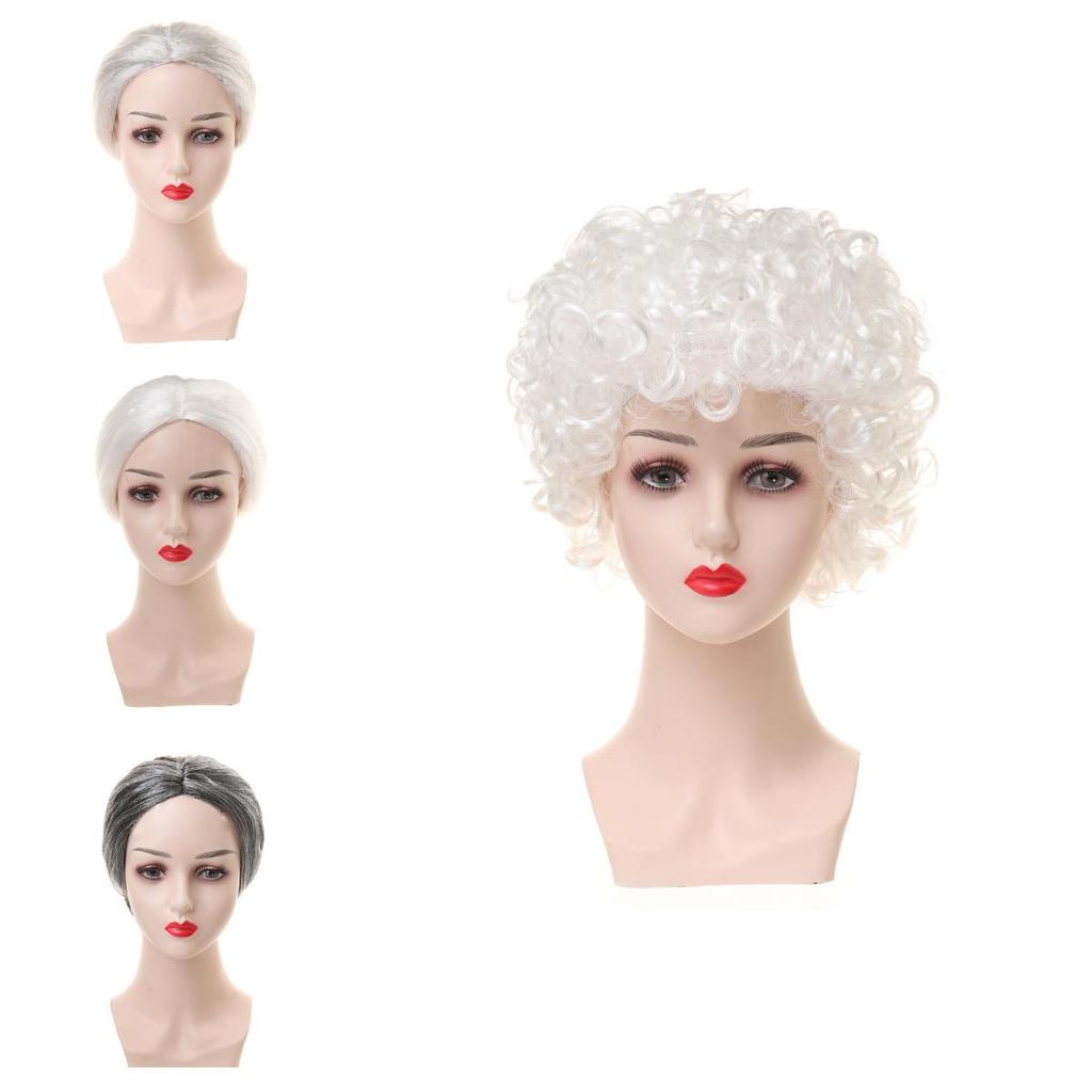 Premium Short Silver Curly Hair Wig Perfect For Halloween Costumes And Dress-up