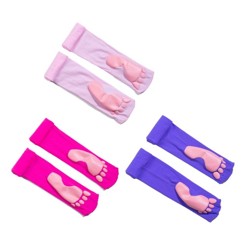 Foot Print Thigh High Socks Cute Over Knee Stockings Pink Footprint Over Knee Stockings Women Lolitas Long Boot Socks
