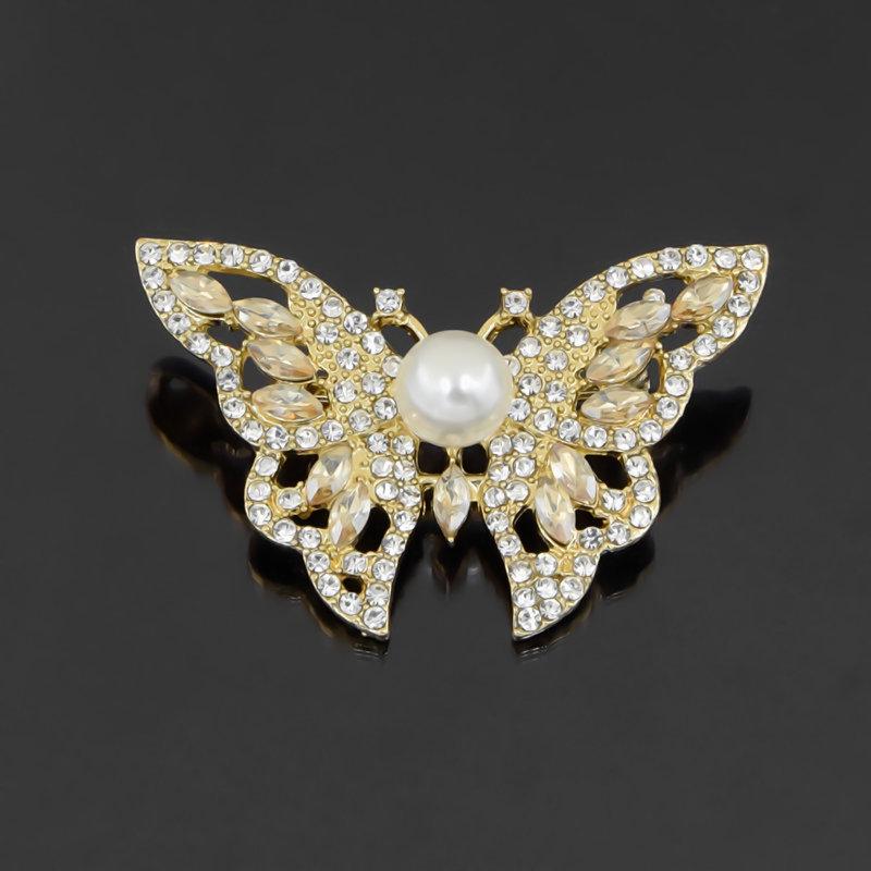 Elegant Pearl Crystal Butterfly Brooch - Versatile Jewelry Accessory