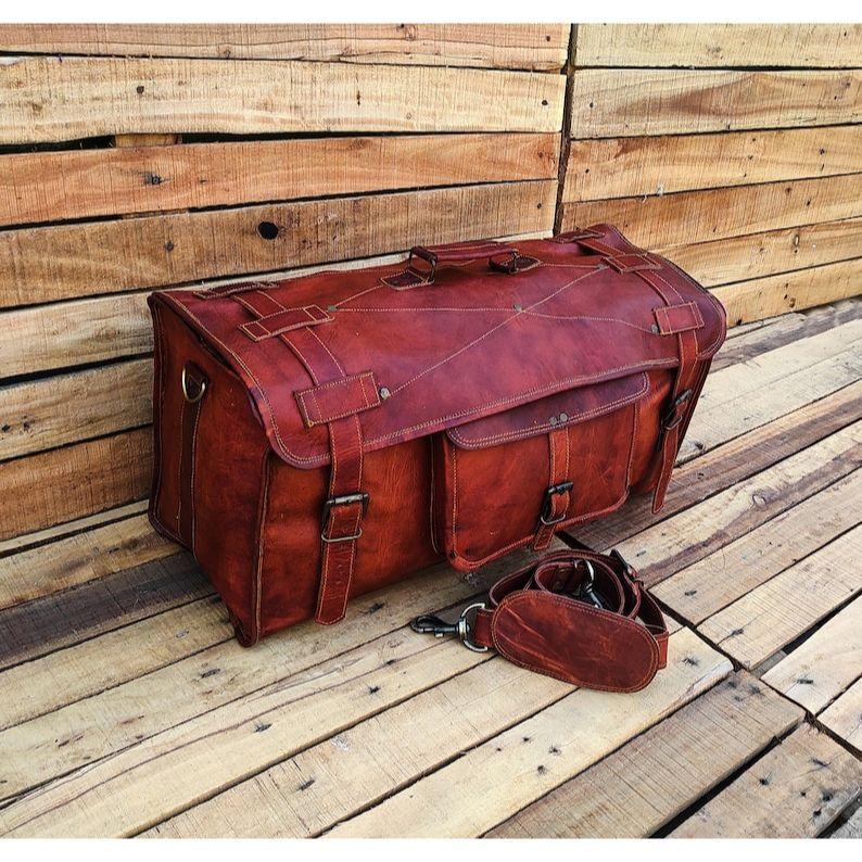 Leather Duffle Bag, Handmade Leather Weekender, Gym Bag Men, Vacation Duffel Bag, Travel Bag, Overnight Bag, Leather Flap Holdall