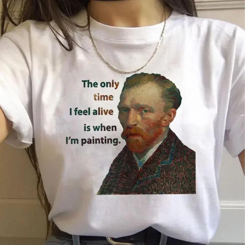 Artistic Van Gogh Paintings Graphic T Shirt With Classic Art Quotes Creative Designs Stylish Casual Short Sleeve Tee For Daily