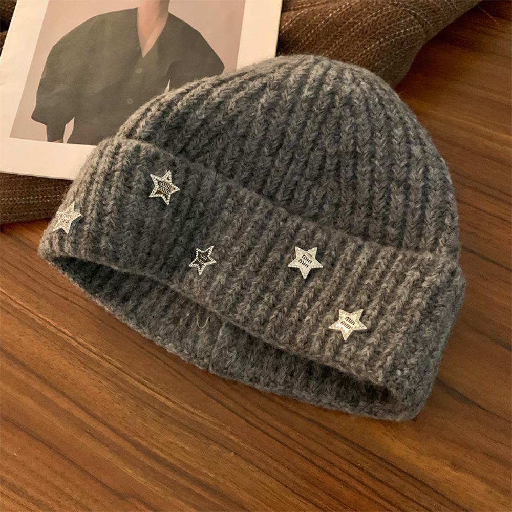 Five Pointed Star Ear Protecting Hat Thicken Beanies Cap Fashion Knitted Hat  Autumn And Winter