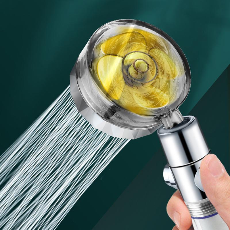 Pressurized Shower Head Water Saving 360 Rotating Twin Turbo Pressurized Propeller Fan Shower Head Bathroom Accessories