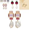 Chic European Style Square Rhinestone Stud Earrings With Designer Pearl Tassels