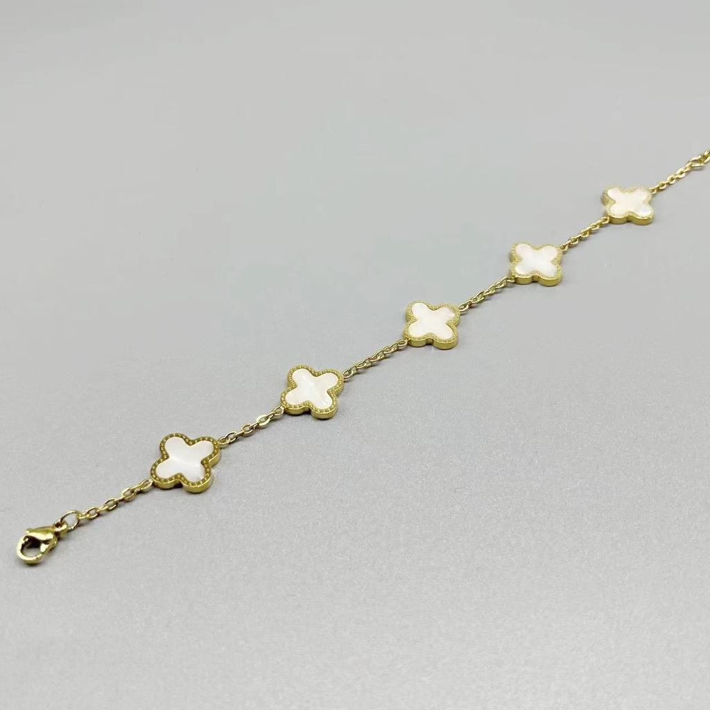High Quality Four Leaf Clover Five Flower Bracelet Laser Lucky Clover Double Sided Ladies Bracelet