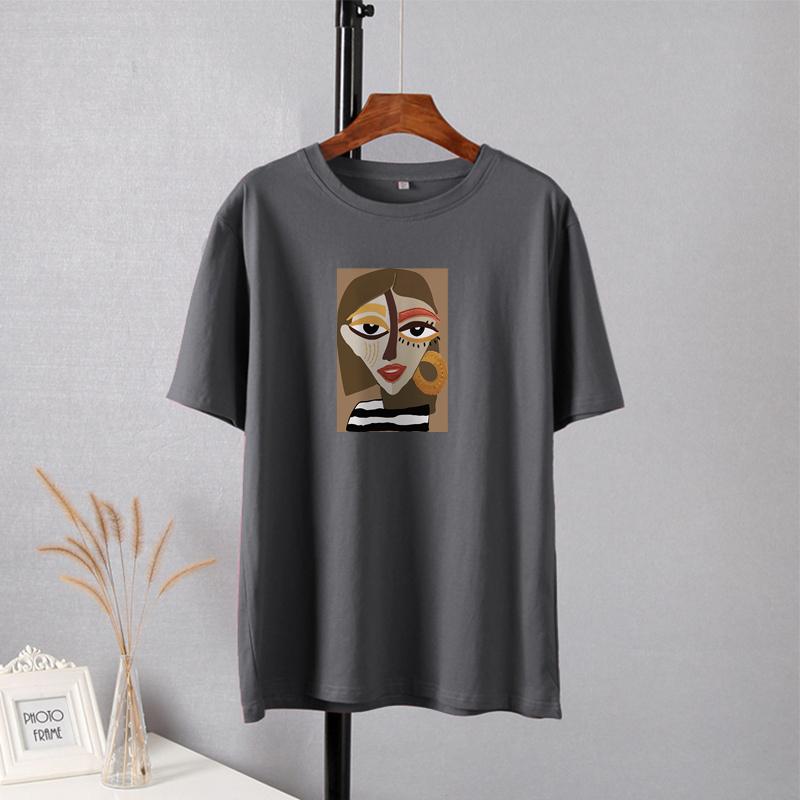 Shellsuning Casual Oversize Aesthetic Art Printed Tshirts Women 2023 Summer New Vintage Cotton Soft Basic Tees Female Fashion Korean Harajuku Tops