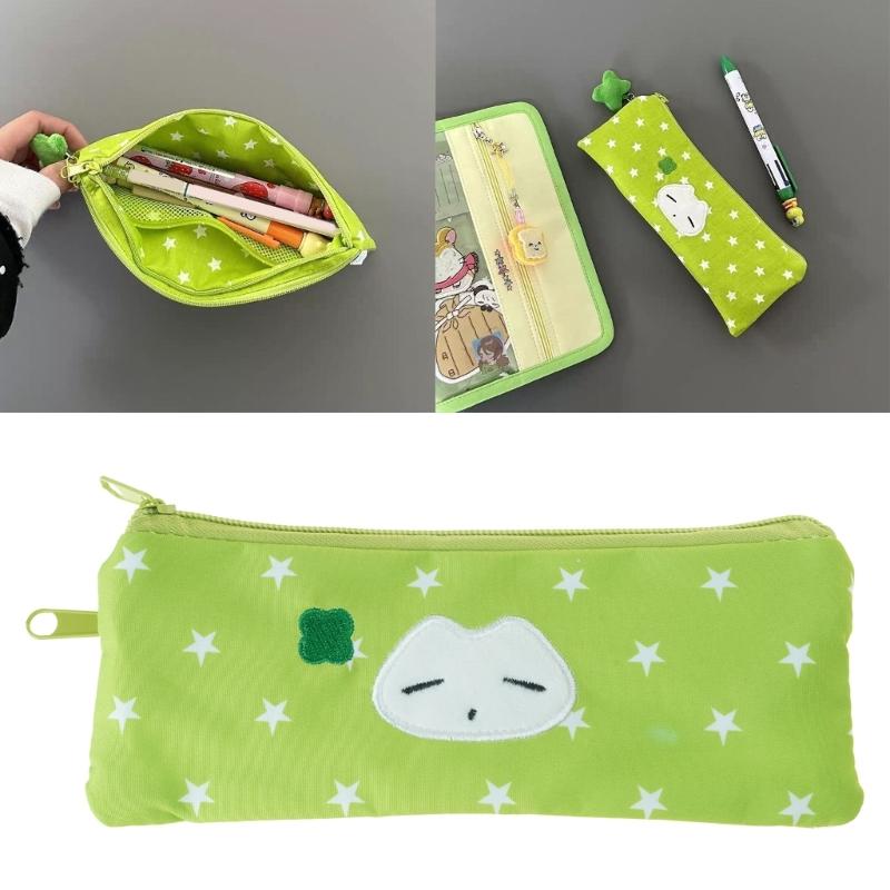 Star Pattern Pencil Case Double Layered Pen Pouches 2 Compartment Pencil Organizers Bag for Student Boy Girl School