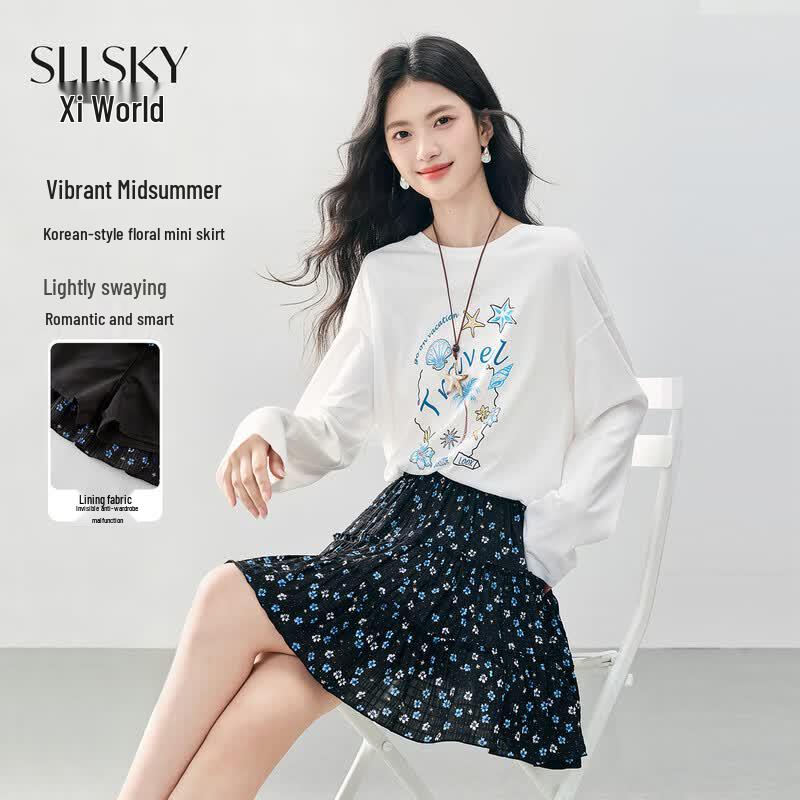 Women s Summer Floral Pleated A-Line Mini Skirt 2XL