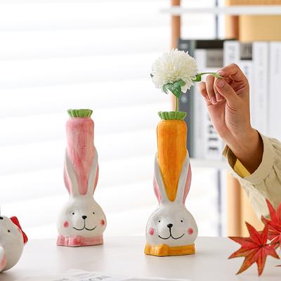 Cute Cartoon Rabbit Ceramic Vase Living Room Ornaments Home Cute Animal Hydroponic Vase Plant Flowers Rabbit Vase Art Decoration