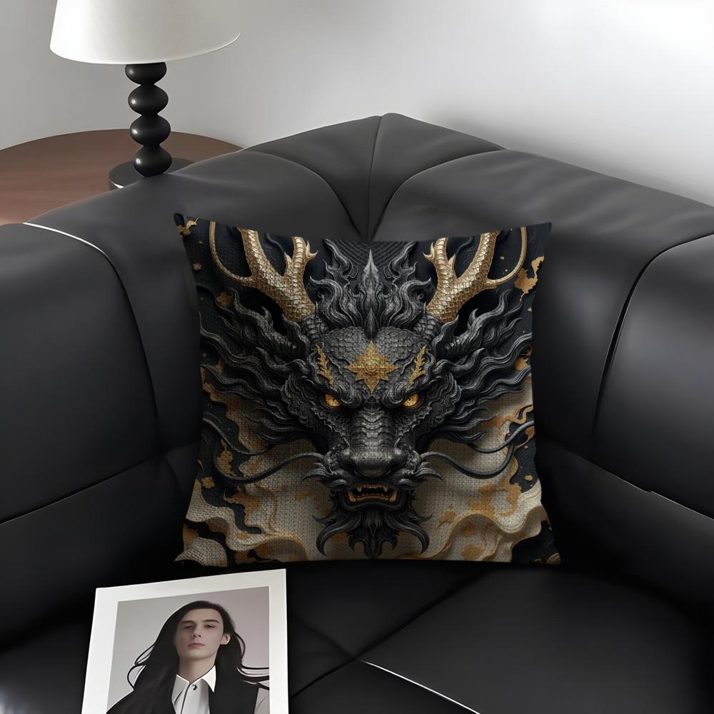 Famous Dragon Image Cool Cushion Cover Natural Linen Organic Fabric DoubleSided Printing Sofa Home Decor Gift Pillow Case