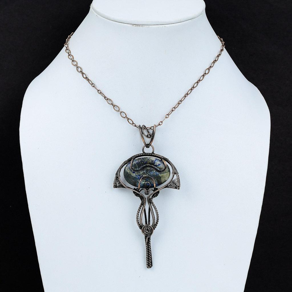 Azurite Malachite Pendant Copper Wire Wrapped Pendant Stylish Pendant Gemstone Copper Jewelry Pendant For Her Handmade Jewelry Wedding Gift