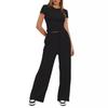 2024 Solid Color Casual Set: Ruffle Sleeve Top & High Waist Wide-Leg Pants Sportswear