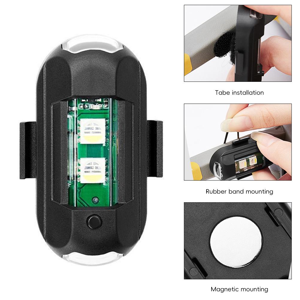 2Pcs Motorcycle Drone Strobe Light Wireless Control USB LED Anti-Collision Bike Aircraft Night Flying Mini Warning Signal Light