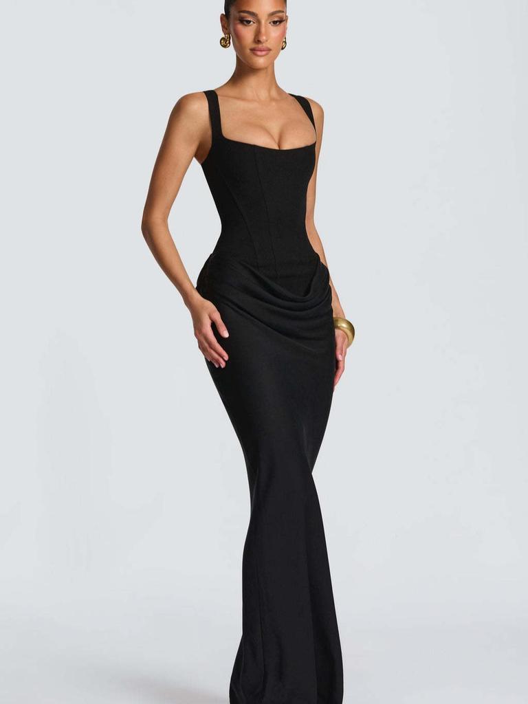Damen Sexy Einfarbig Plissiert Trägerloses Kleid Lady Chic Schulterfrei Rückenfrei Hohe Taille Geschlitzt Kleider Abendparty Kleid