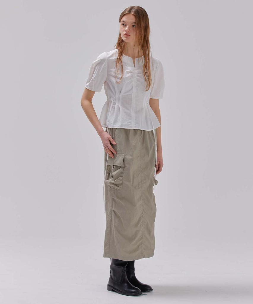 Leibeu Cargo Shirring Skirt In Khaki Vw3Ms091-42
