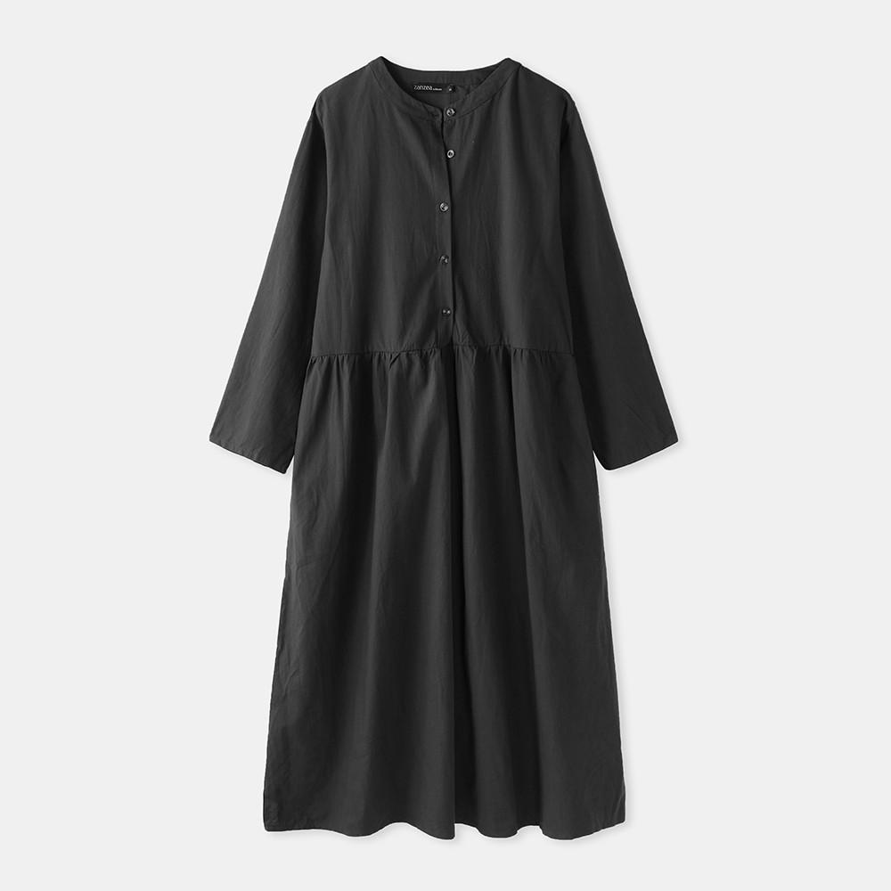 Women's Elegant Solid Cotton Robe Femme Maxi Dress Casual Long Sleeve Shirt Dresses Oversized