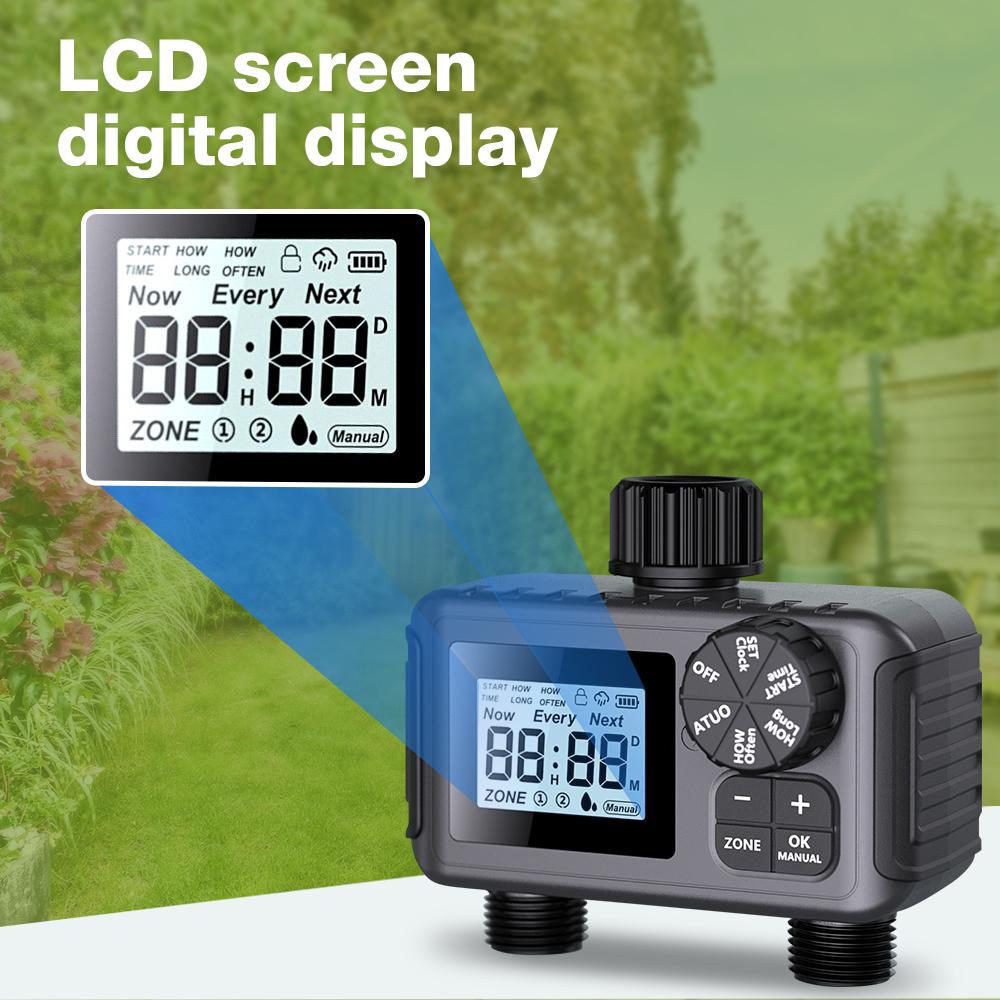 Automatic Irrigation Watering Timer LCD Display Irrigation Controller Programmable Sprinkler Rain Delay for Garden Lawn Pool