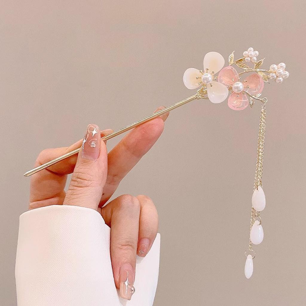 Chinese Style Vintage Hairpin Elegant Flower Vine Jade Stone Hair Stick Hanfu Cheongsam Evening Dress Hair Decor Accessories