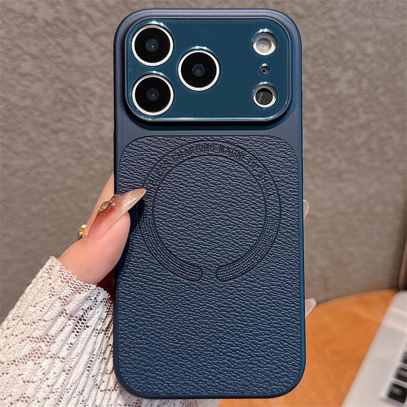 Magnetic Leather Texture iPhone 17 Pro Max Case, Compatible with Models 13-16, Cross-Border Design