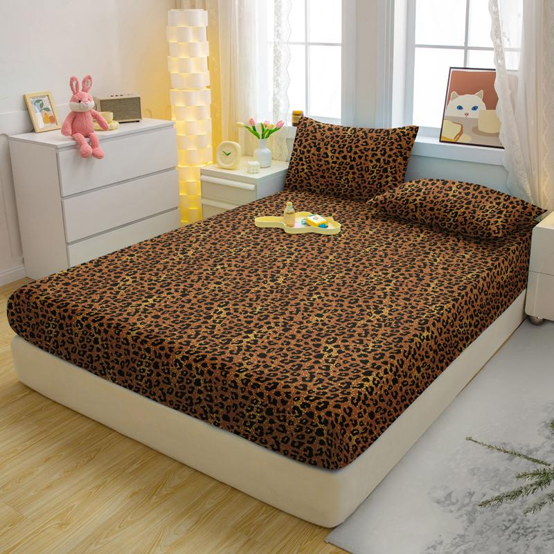 1 Simple Modern Leopard Print Printed Matte Fitted Sheet, Bedroom Printed Bed Cover, Bedding (Excluding Pillowcases)