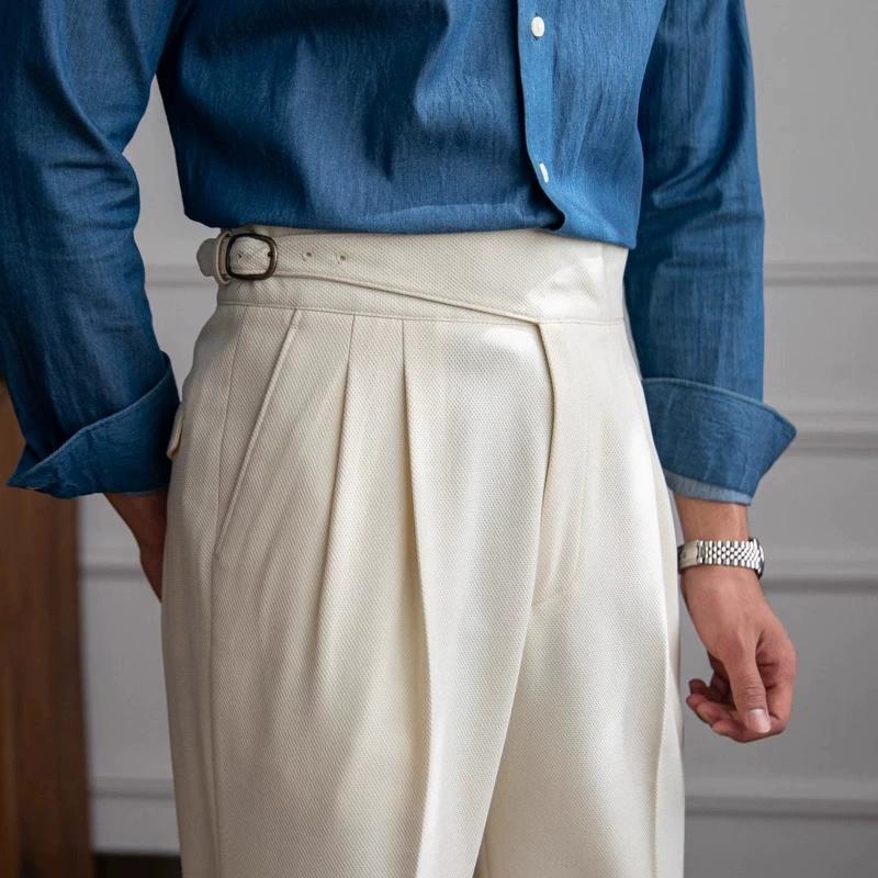 Autumn and Winter Italian Naples High Waisted Straight Leg British Men's Casual Versatile Trousers