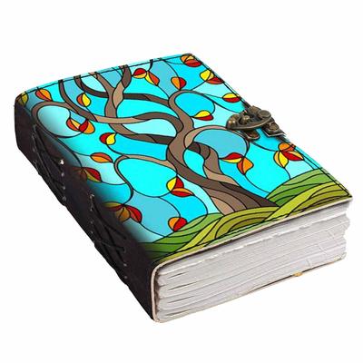 Deri Bahar Ağacı Boyama Baskılı Toka Kilitli Günlük Ofis ve Kişisel Kullanım için Günlük Planlayıcı Günlüğü (7 x 5 İnç)