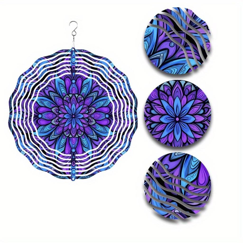 Bohemian Style 10 Inch Metal Wind Spinner Vibrant Mandala Design Garden Decor for Patio Lawn Balcony All Season Outdoor