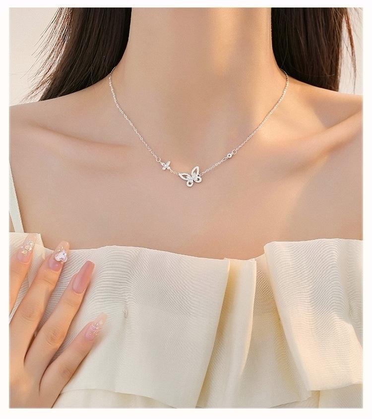 High-Quality Moissanite Silver Double Butterfly Necklace for Women - Ideal Qixi Gift