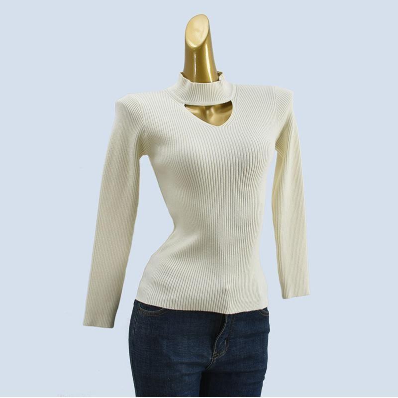 Autumn and Winter Half Turtleneck Cut Out Pure Color Knitting Sweater Pullover All-Matching Warm Tops Bottoming Shirt for Women Stylish