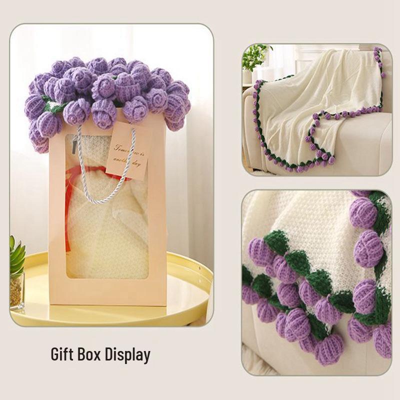 Handgestricktes Rosenstrauß-Kuscheldecke für Mädchen, Freunde, frisch Verheiratete - Perfektes praktisches Weihnachtsgeschenk