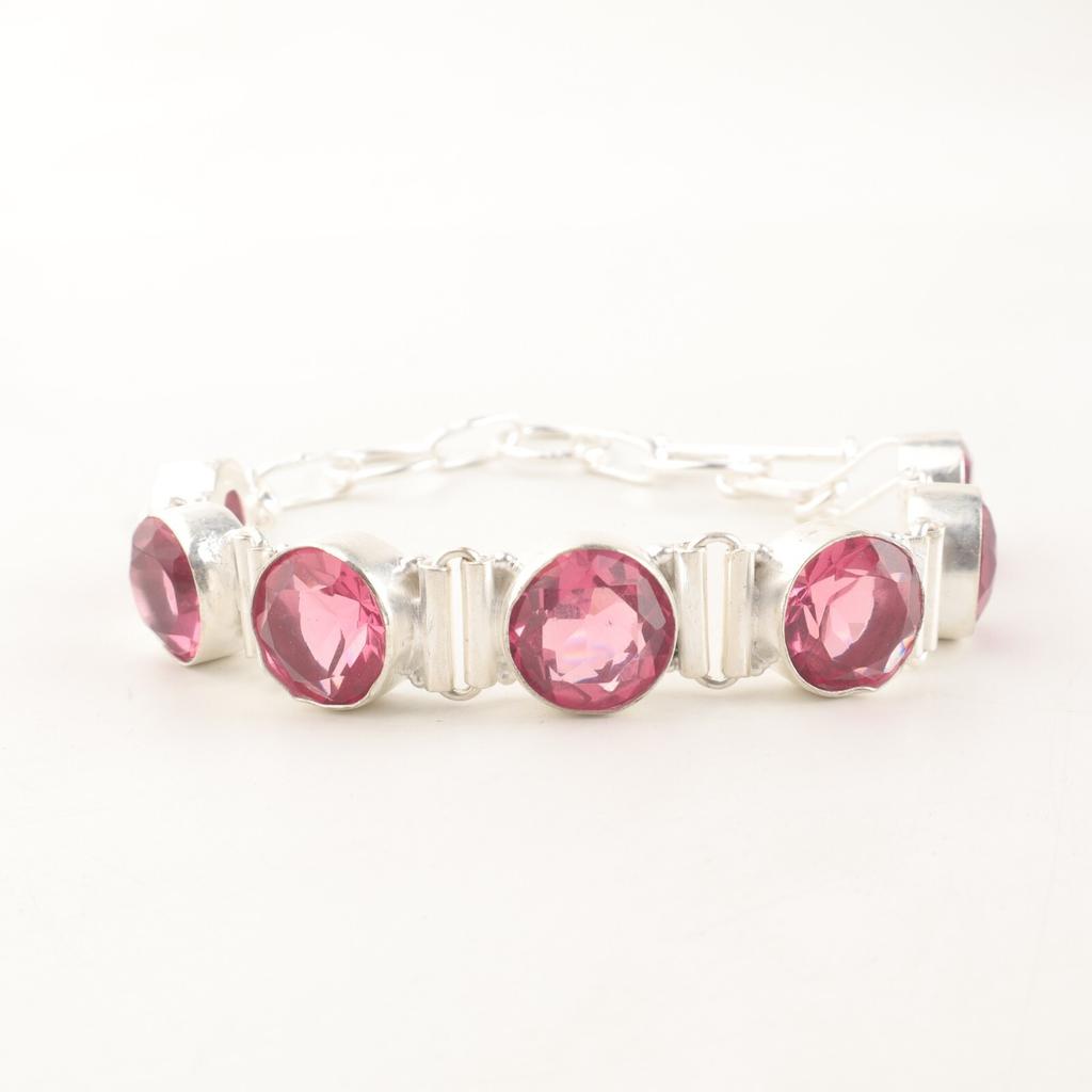 Rare Pink Tourmaline Gemstone 925 Sterling Silver Jewelry Partywear Bracelet 9" RB-7-20