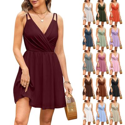 Women's Fashion Casual V-Neck Ruffle Casual Straps Sleeveless Dresses