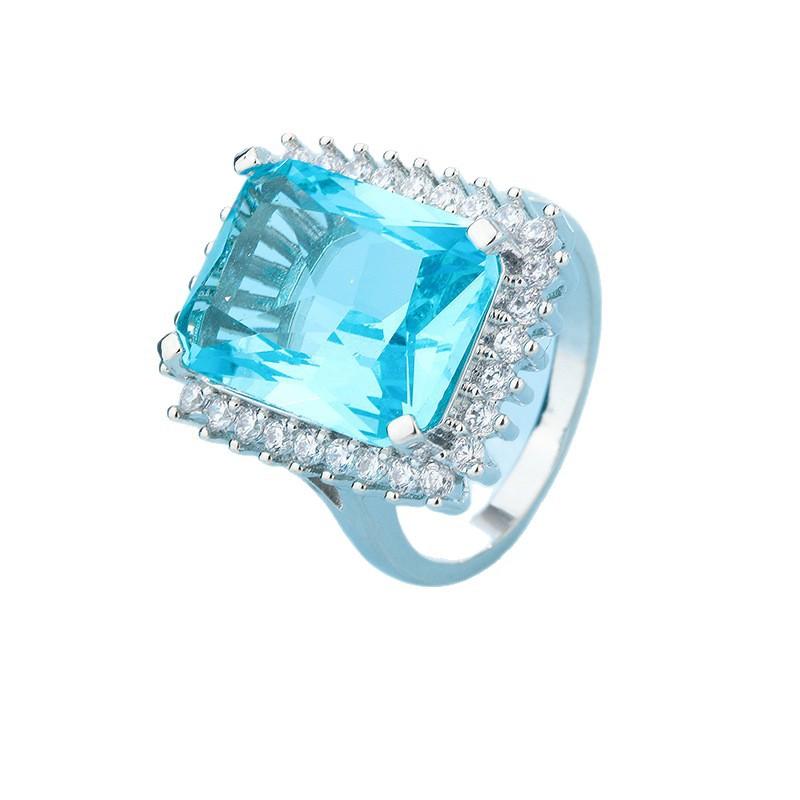 2026 European and American Rings, Inlaid with Lake Blue Zircon, Ring Jewelry.