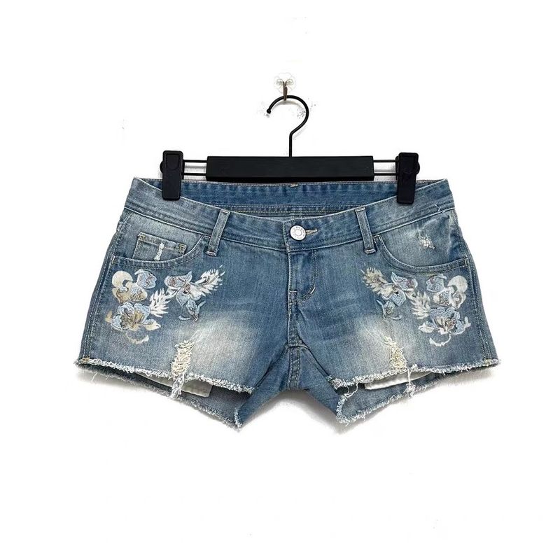 

Винтажные шорты из рваного белого денима с необработанным краем и низкой посадкой в американском стиле Ground White Denim Blue S