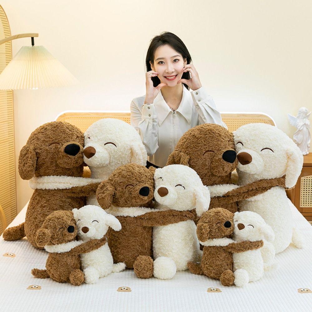 Stuffed Animal Simulation Dog Plush Toy Brown&White Hug Dog Plush Dolls Birthday Gifts