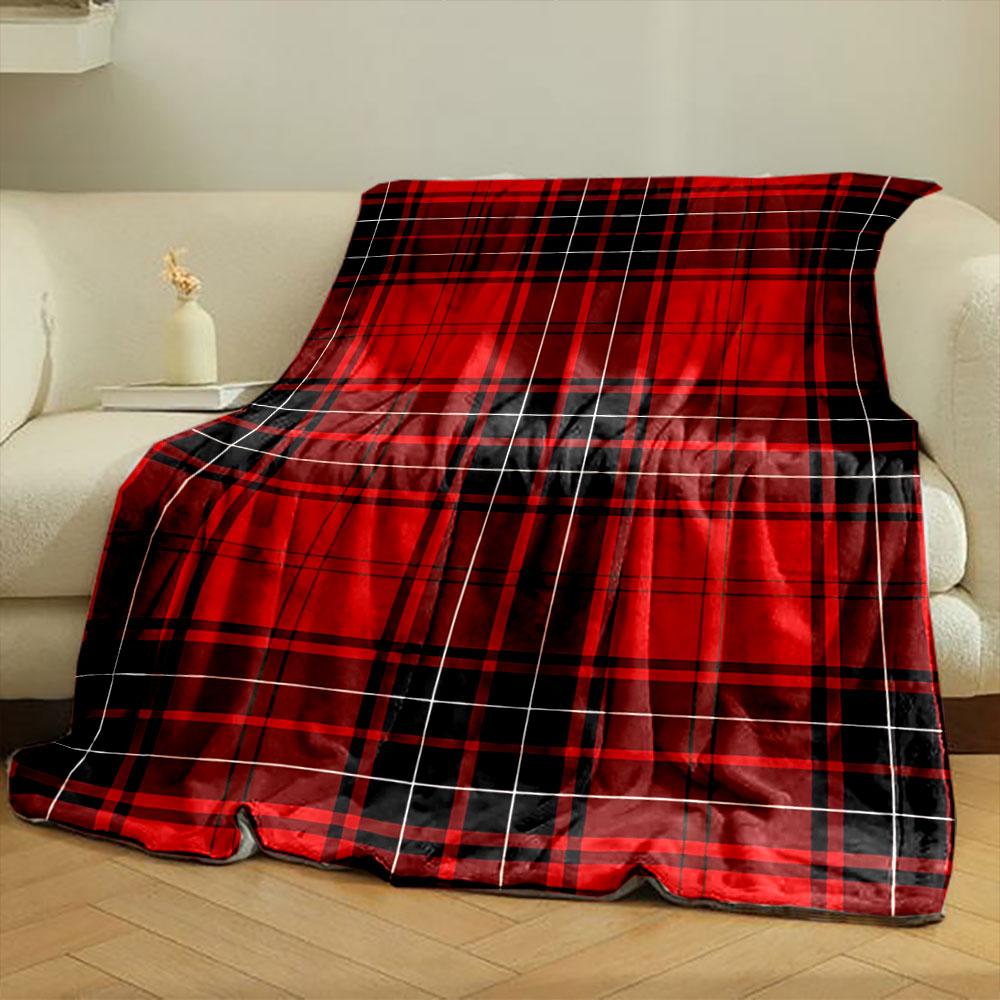 Red and Black Tartan Pattern with White and Green Intersecting Lines. for All Seasons Blanket Lunch Break Throw Gift