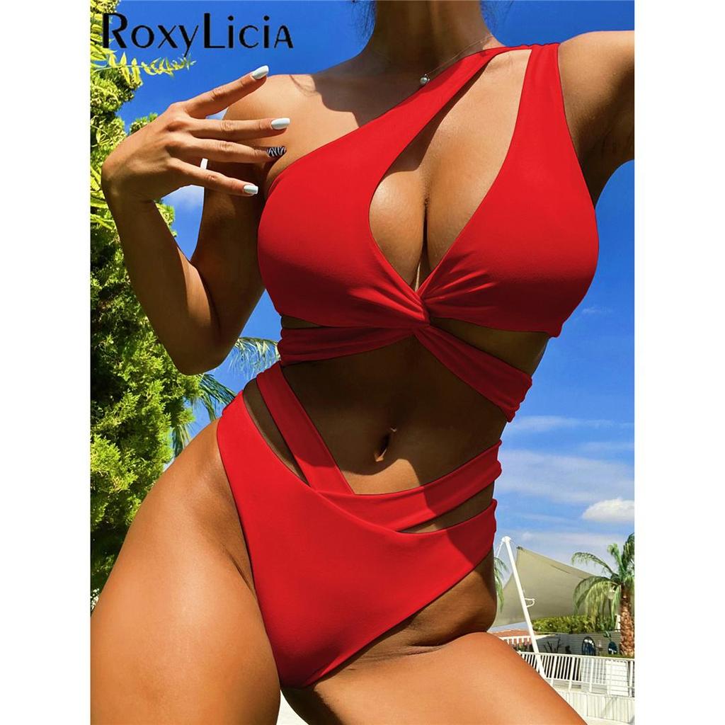 Sexy One Shoulder Strappy High Waist Bikini Female Swimsuit Women Swimwear Two-pieces Bikini Set Bather Bathing Suit Swim