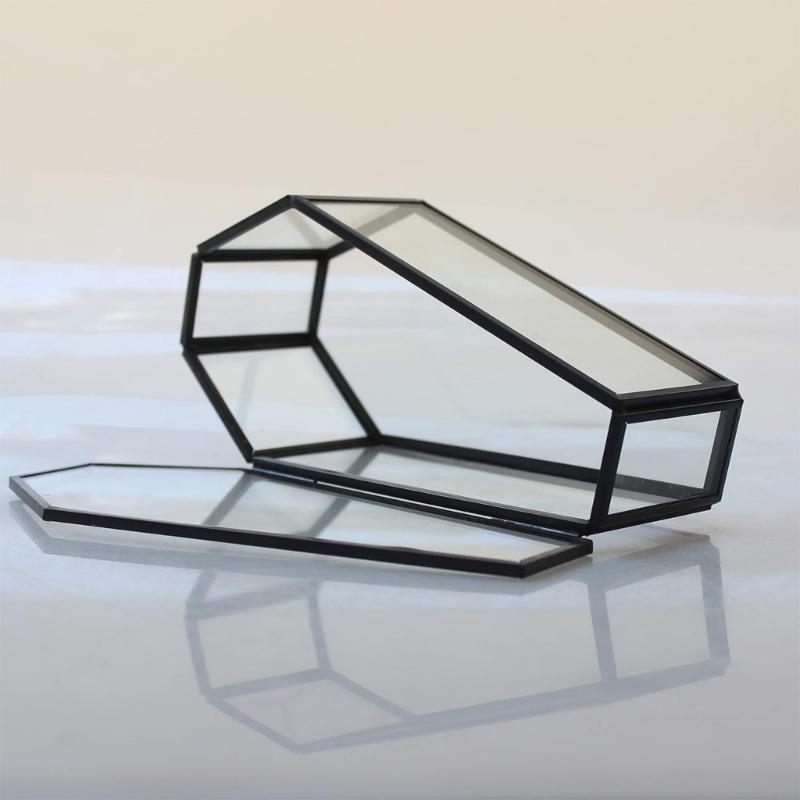 Elegant Glass Coffin Retro Jewelry Holder Halloween Themed Clear Glass Coffin Shaped Jewelry Box for Vintage Style Lover