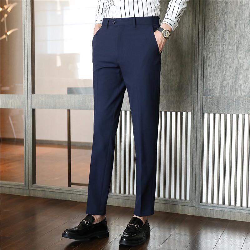 

Мужские облегающие однотонные брюки - повседневные, слегка эластичные, узкие рабочие брюки 32 тёмно-синий