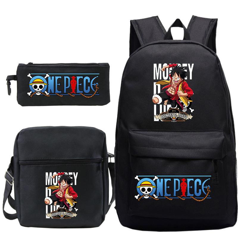 

ONE PIECE Luffy Peripheral Student School Bag Three-piece Youth Backpack Shoulder Bag Pencil Case Three-piece set