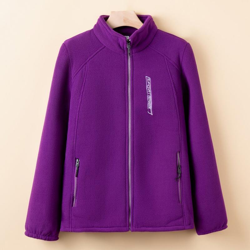 Spring and Autumn Fleece Jacket Women's Fleece Top Fleece Thickened Stand-Up Neck Cardigan Mom's New Warm Sweater