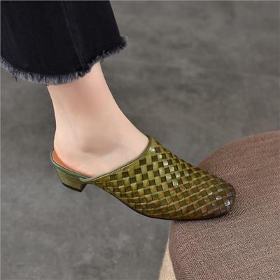Pantofole da esterno intrecciate a mano in vera pelle con tacco medio Scarpe da donna Retro per il pendolarismo