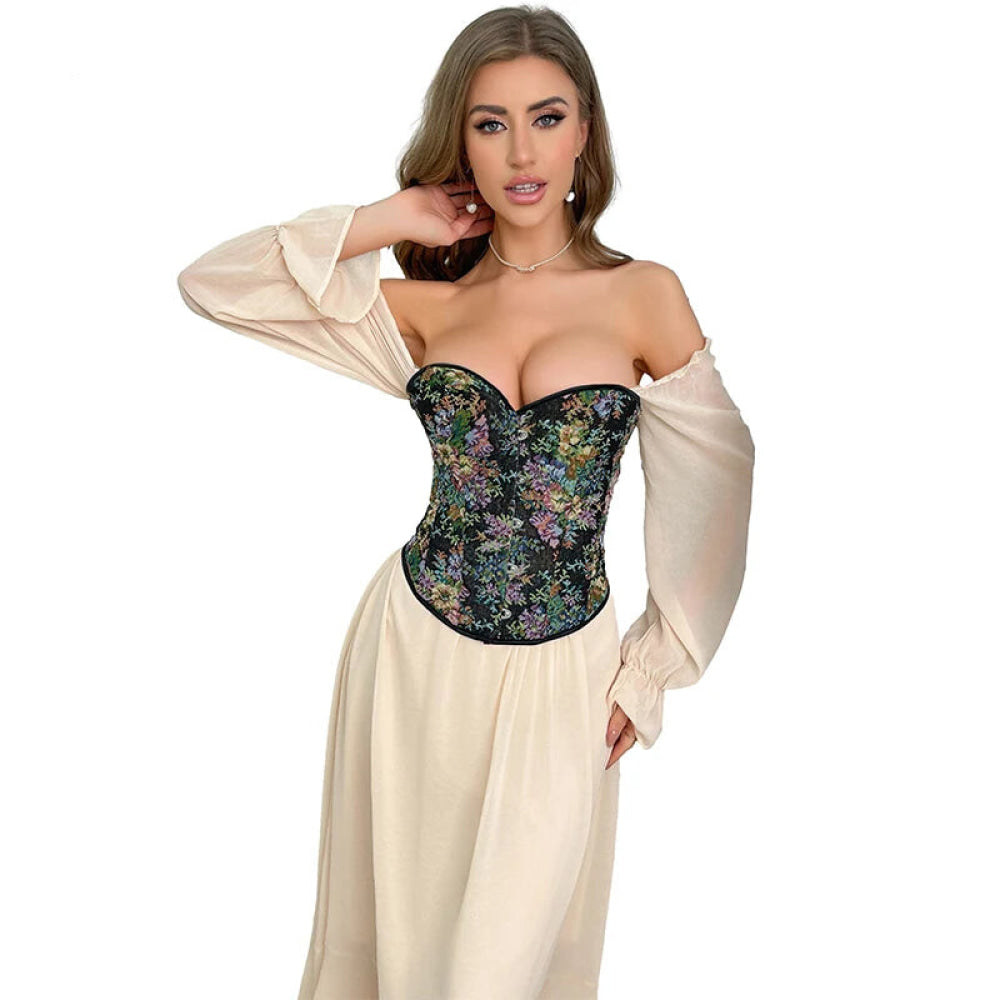 Floral Print Corselet Plus Size Strapless Corset Top For Women Medium Corsets