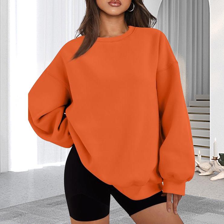

2026 Autumn/Winter Plus Size Round Neck Pullover: European/American Casual Colored Hoodie 4XL оранжевый